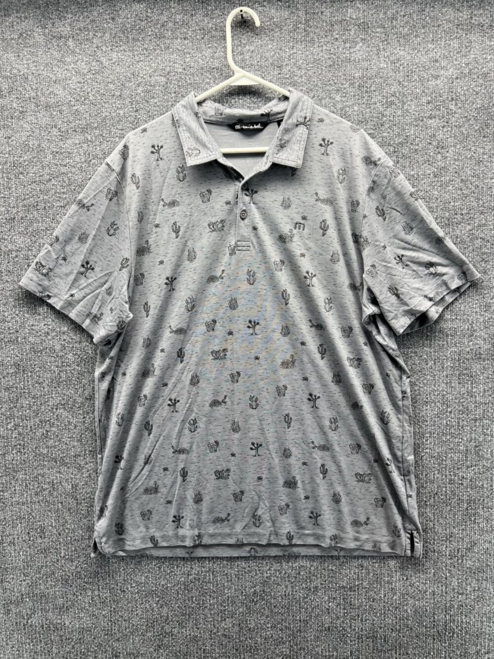 TravisMathew Polo Shirt Men 2XL Gray Cactus Desert Print Golf Logo Casual